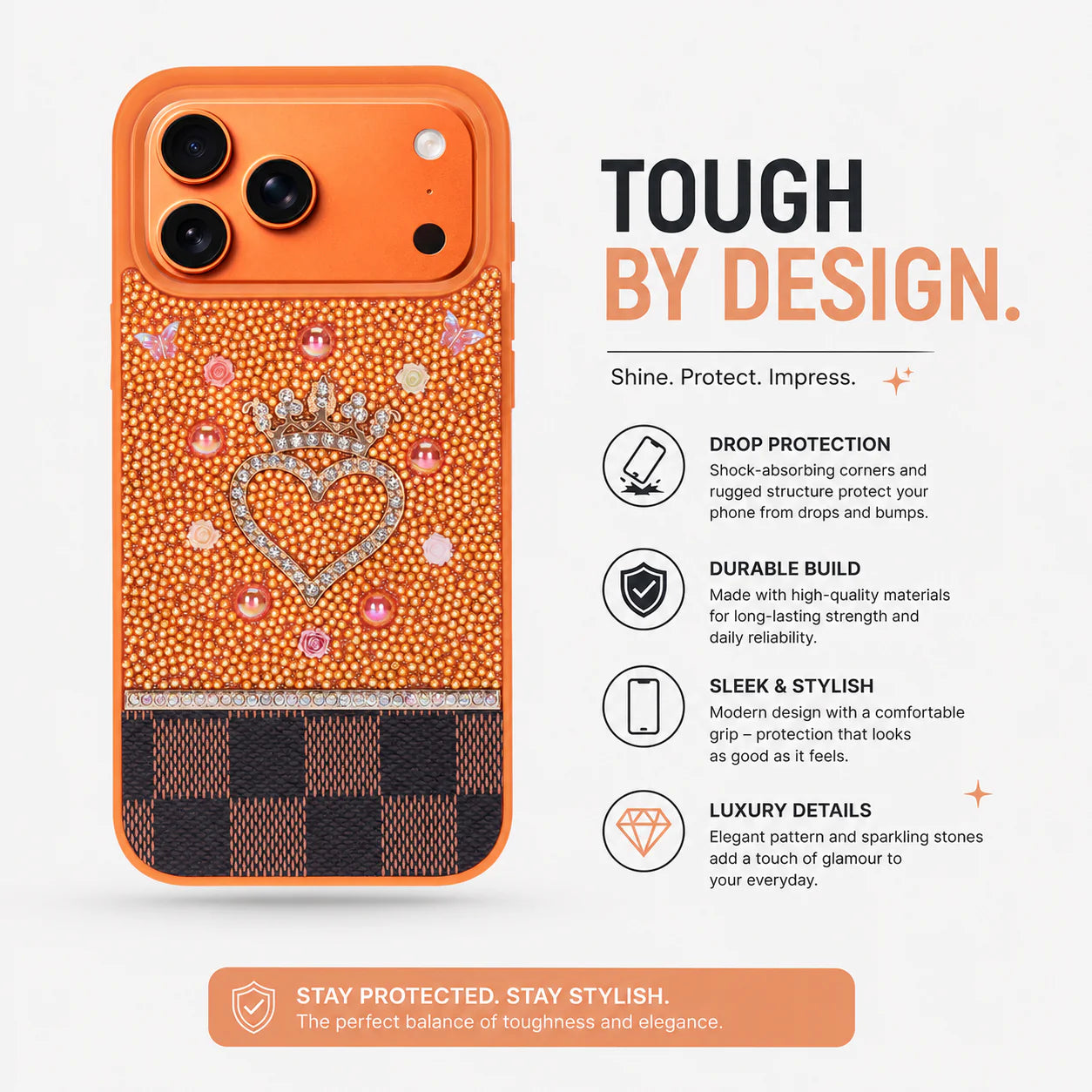 Vissel Heart Crystal Luxury Case for iPhone 17 Pro Max